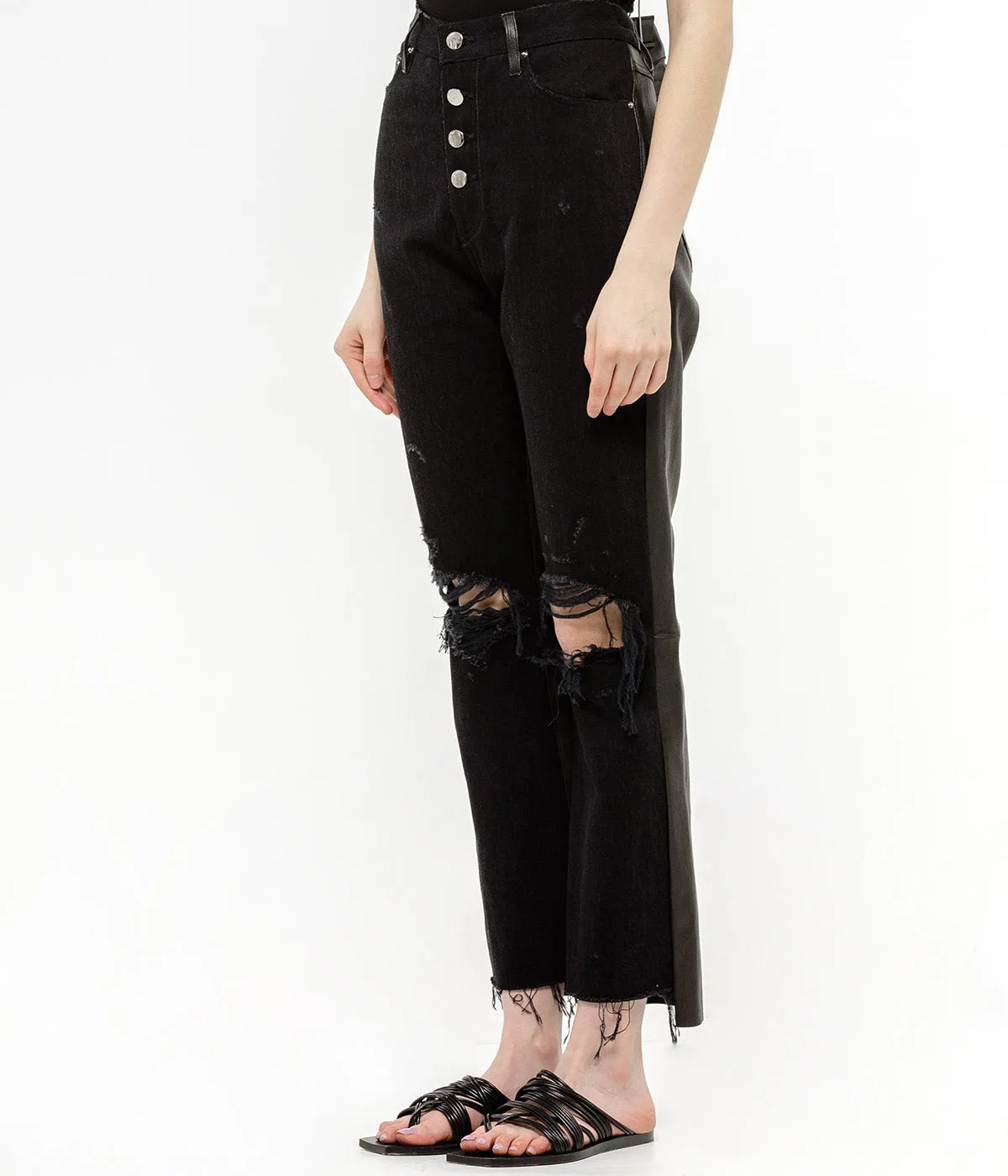 Black Leather Denim Jeans