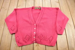 Vintage 1990s Outback Red Women's Pink Cable Knit Cardigan Sweater